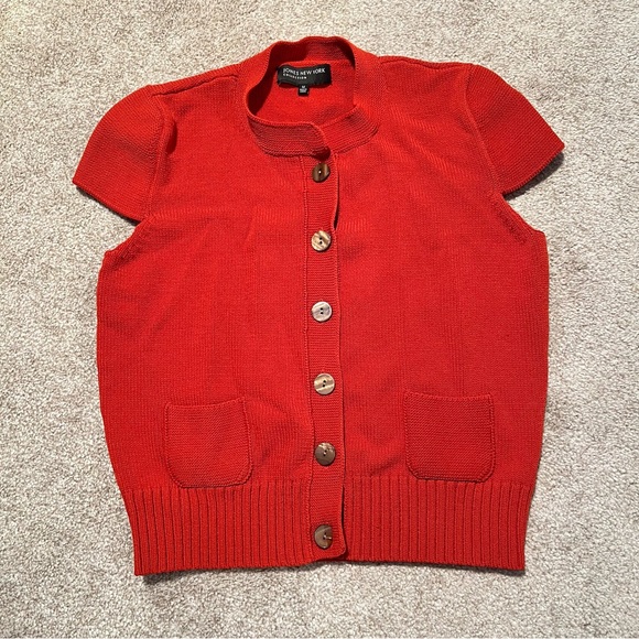 Jones New York Burnt Orange Button-Up Short Sleeve Cardigan - Picture 7 of 11